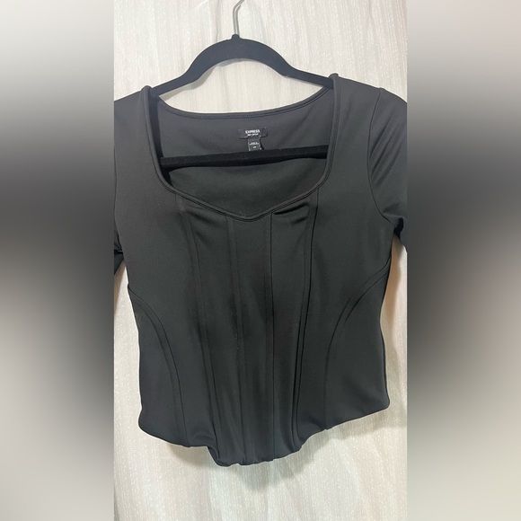 Express Black Fitted Crop Bodysuit - Picture 3 of 6